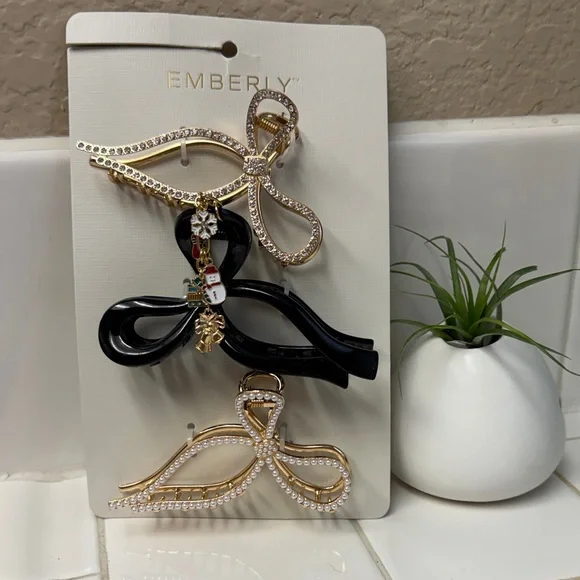 Gold and Black Bow Hair Clip Set - Picture 1 of 7